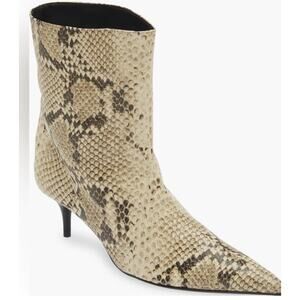 Schutz Dellia snake-embossed leather booties in Size 5. Kitten Heel NWOB